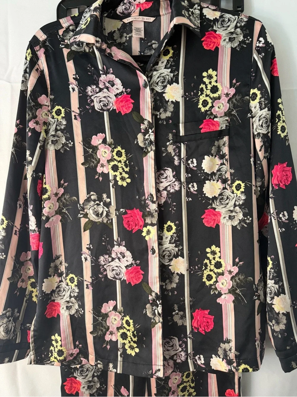 Vintage Victoria Secret Floral Striped Satin Pajama Set